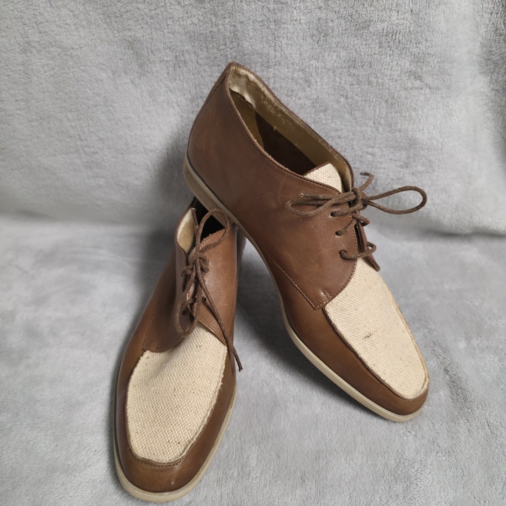 Etienne Aigner Vintage Tan Leather Risa Oxford Linen Spectator Shoes 9 Med